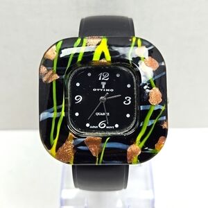Womens Vintage Ottimo Black Graffiti Watch Geometric Painted Square New Battery